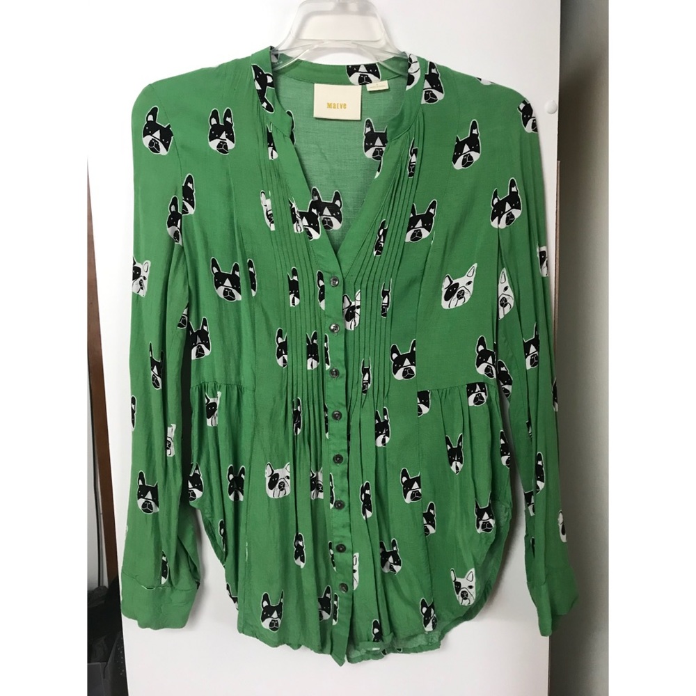 Anthropologie Maeve Bulldog Pleated Blouse Top 0